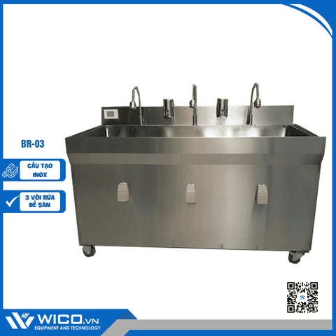 Bồn Rửa Tay Vô Trùng Inox 3 Vòi Để Sàn- Việt Nam BR-03