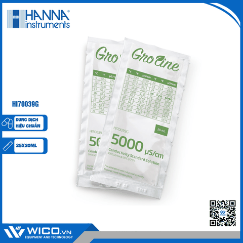 Dung Dịch Hiệu Chuẩn Độ Dẫn 5000 µS/cm, Hộp 25 gói 20mL HI70039G