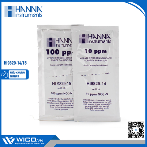 Dung Dịch Hiệu Chuẩn Nitrat 10ppm Dạng Gói 20mL (10 Gói Mỗi Loại) HI9829-14/15