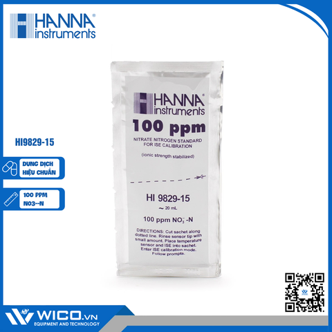 Dung Dịch Hiệu Chuẩn Nitrat 100ppm Dạng Gói 20mL (25 Gói) HI9829-15