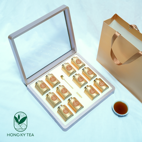Hộp Quà tặng trà Phúc (vàng) - Trà Shan Tuyết cổ thụ - Hồng Kỳ Tea