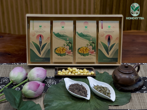 Quà tặng Cát Tường - Trà Shan Tuyết cổ thụ & Hạt Sen sấy - Hồng Kỳ Tea