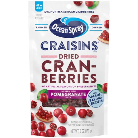 Nam Việt Quất Sấy Nước Ép Lựu Đỏ Ocean Spray Craisins Dried Cranberries Infused With Pomegrate Juice, Gói 170g (6 Oz.)