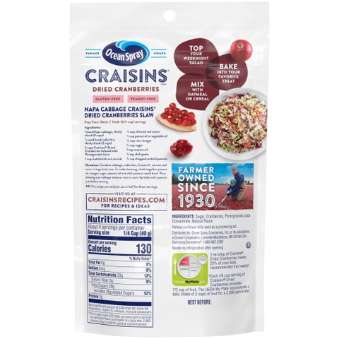 Nam Việt Quất Sấy Nước Ép Lựu Đỏ Ocean Spray Craisins Dried Cranberries Infused With Pomegrate Juice, Gói 170g (6 Oz.)