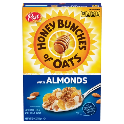 Ngũ Cốc Ăn Sáng Yến Mạch Mật Ong Với Hạnh Nhân Post Honey Bunches of Oats with Almonds Breakfast Cereal with Granola Clusters, Hộp 340g