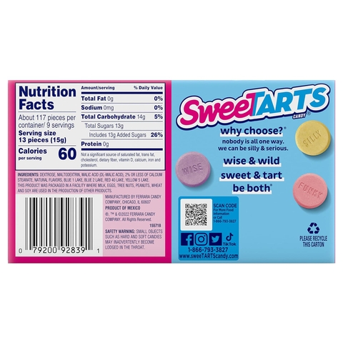 Kẹo SweeTARTS Original Vị Trái Cây Chua Ngọt, Hộp 141g (5 oz)