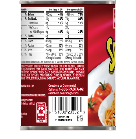 Mì Ý Phô Mai Đóng Lon Campbell's Spaghetti in Tomato Sauce with Cheese, Hộp 448g (15.8 Oz.)