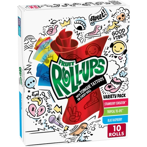 Kẹo Dẻo Trái Cây Dạng Cuộn Fruit Roll-Ups With Tongue Tattoos , Hộp 141g (10 Cuộn)