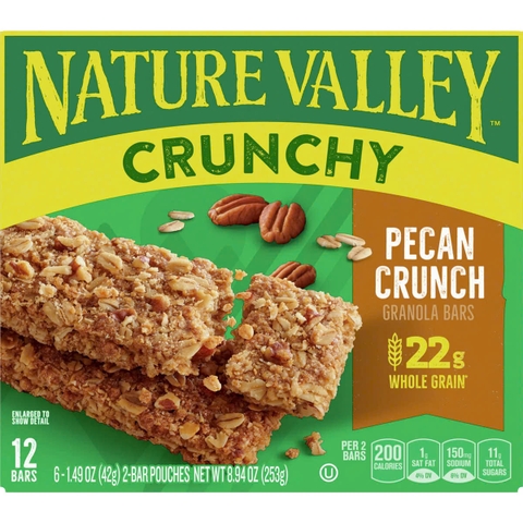 Thanh Ngũ Cốc Yến Mạch Hạt Hồ Đào Nature Valley Pecan Crunchy Granola Bars, Hộp 12 Thanh (6 Gói) , 253g (8.94 Oz.)