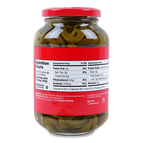 Ớt Jalapeno Cắt Lát Ngâm Dấm La Costena Nacho Pickled Jalapeno Peppers, Lọ 440g