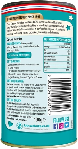 Bột Cacao Nguyên Chất Dùng Làm Bánh DR.OETKER Fine Dark Cocoa Powder Created For Bakers, Hộp 190g