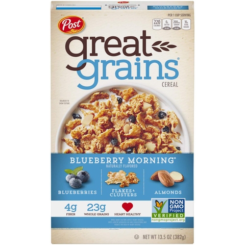 Ngũ Cốc Ăn Sáng Với Trái Bắc Việt Quốc Post Great Grains Blueberry Nut Crunch Breakfast Cereal, Hộp 382g (13.5 Oz.)