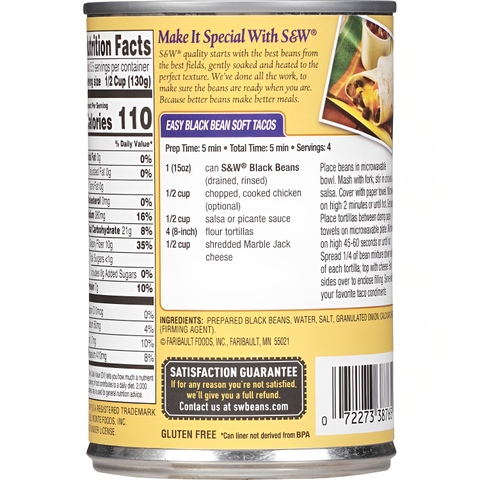 Đậu Đen Dinh Dưỡng Đóng Hộp S&W Black Beans, Hộp 425g