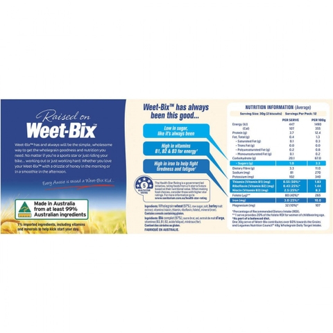 Bánh Ngũ Cốc Nguyên Hạt Giàu Dinh Dưỡng, Ít Ngọt Sanitarium Weet-Bix, Hộp 375g