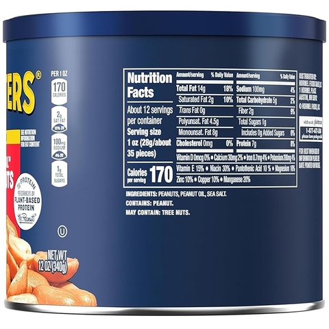 Đậu Phộng Muối PLANTERS Salted Cocktail Peanuts, Hộp 340g (12 Oz.)