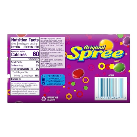 Kẹo Trái Cây Giòn Chua Ngọt Spree Original Hard Candy, Crunchy Candy, Theater Box, Hộp 142g (5 Oz.)