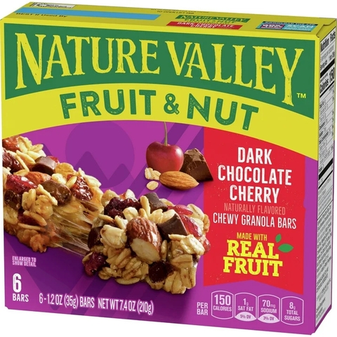 Thanh Ngũ Cốc Socola, Hạt Và Cherry Nature Valley Fruit & Nut Chewy Granola Bar, Hộp 6 Thanh x 35g