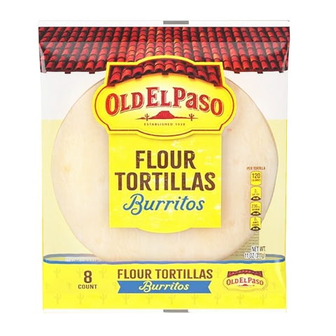 Vỏ Bánh Tortilla Làm Burrito Old El Paso Flour Tortillas For Burritos , Gói 8 Vỏ Cỡ 18cm (311g, 11 Oz.)