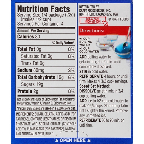 Bột Thạch Vị Berry Blue Jell-O Berry Blue Gelatin, Hộp 85g