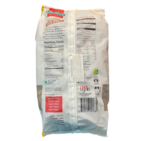 Nui Xoắn Kiều Mạch Ăn Kiêng Orgran Buckwheat Pasta Spirals, Gói 350g (12.3 Oz.)