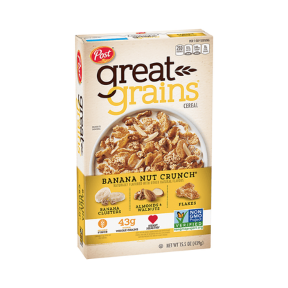 Ngũ Cốc Ăn Sáng Giòn Với Chuối Post Great Grains Banana Nut Crunch Breakfast Cereal, Hộp 439g (15.5 Oz.)