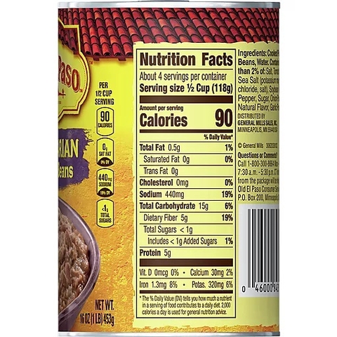 Đậu Pinto (Đậu Cúc) Nghiền Chay Old El Paso Vegetarian Refried Beans, Lon 453g (16 Oz.) 1 Lb.