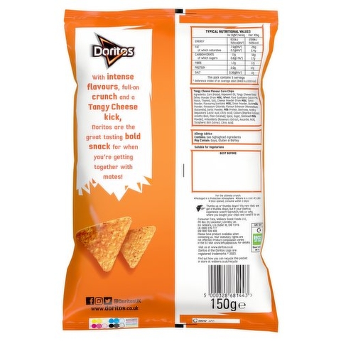 Snack Tortilla Phô Mai Doritos Tortilla Chips Tangy Cheese, Gói 150g