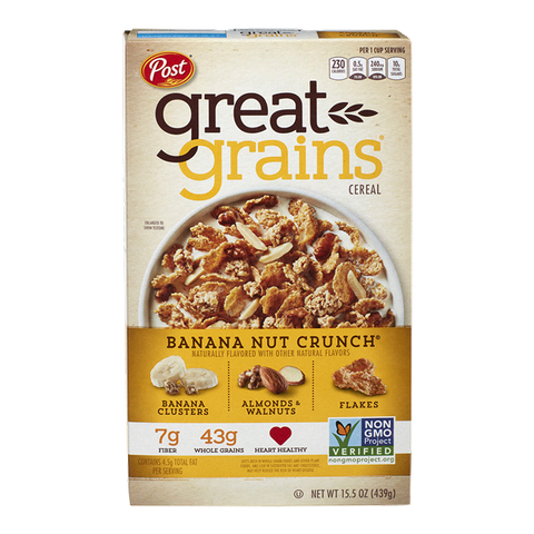 Ngũ Cốc Ăn Sáng Giòn Với Chuối Post Great Grains Banana Nut Crunch Breakfast Cereal, Hộp 439g (15.5 Oz.)