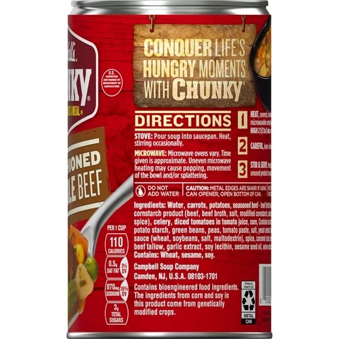 Súp Bò Rau Củ Truyền Thống Đóng Hộp Campbell's Chunky Old Fashioned Vegetable Beef Soup, Hộp 533g (18.8 Oz.)