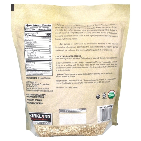 Hạt Diêm Mạch (Quinoa) Hữu Cơ Organic Quinoa, Kirkland Signature Túi 2.04 Kg (4.5 Lb.)