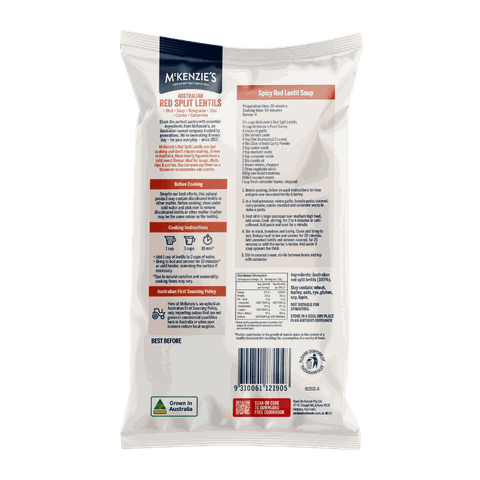 Đậu Lăng Đỏ Cao Cấp McKenzie's Australian Red Split Lentils, Gói 375g