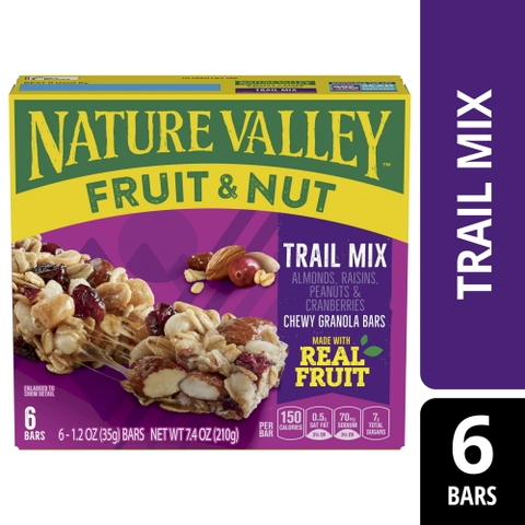 Thanh Ngũ Cốc Trái Cây, Hạt Nature Valley Fruit & Nut Trail Mix Chewy Granola Bar, Hộp 6 Thanh x 35g