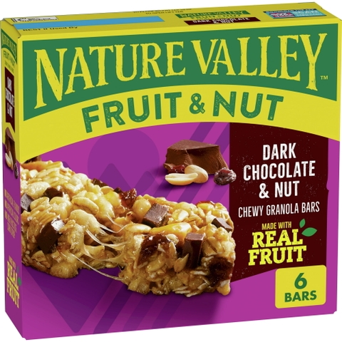 Thanh Ngũ Cốc Socola Đen Mix Trái Cây Và Hạt Nature Valley Chewy Granola Bar Dark Chocolate & Nuts, Hộp 6 Thanh x 35g