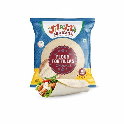 Vỏ Bánh Tortilla Làm Burrito, Quesadilla Cỡ Lớn (Size 25cm) Mama Mexicana Flour Tortilla Original, Gói 8 Vỏ (Gói 560g)
