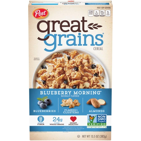 Ngũ Cốc Ăn Sáng Với Trái Bắc Việt Quốc Post Great Grains Blueberry Nut Crunch Breakfast Cereal, Hộp 382g (13.5 Oz.)
