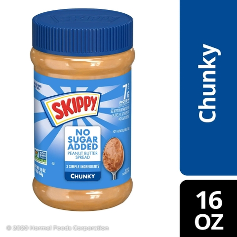 Bơ Đậu Phộng Không Đường SKIPPY® Chunky Peanut Butter Spread No Sugar Added, Hộp 454g (16 Oz.)