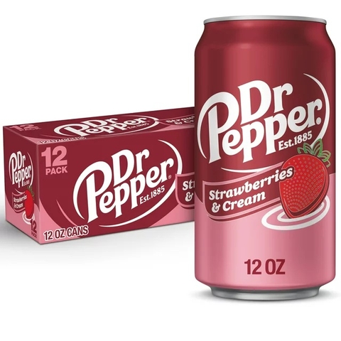 Soda Kem Dâu Dr Pepper Strawberry and Cream , Thùng 12 Lon x 360ml (12 Oz.)