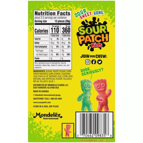 Kẹo Dẻo Trái Cây Sour Patch Kids Original Soft & Chewy Candy, Hộp 99g (3.5 Oz.)