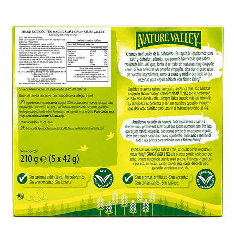 Thanh Ngũ Cốc Yến Mạch, Mật Ong Nature Valley Oats 'n Honey Crunchy Granola Bars, Hộp 10 Thanh (5 Gói) , Hộp 210g