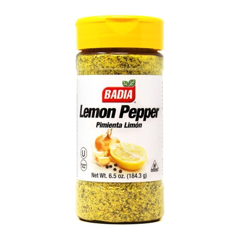 Muối Tiêu Chanh, Tỏi, Hành Tây & Nghệ Lemon Pepper Badia, Chai 184.3g (6.5 Oz.)