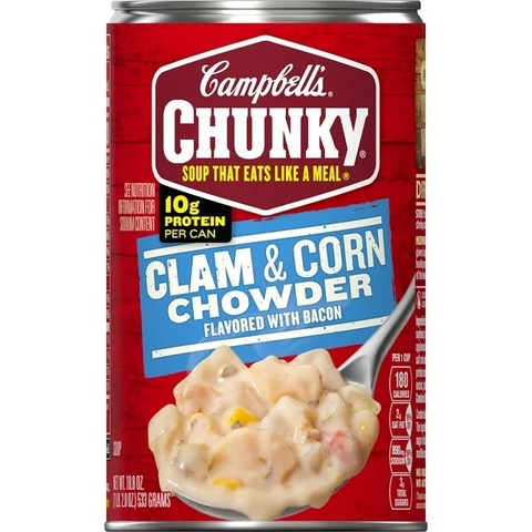 Súp Nghêu Và Bắp Campbell's Chunky Clam and Corn Chowder Flavored With Bacon, Lon 533g