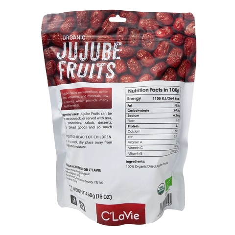 Táo Đỏ Hữu Cơ C'LaVie Organic Red Date (Loại Quả To), Gói 450g