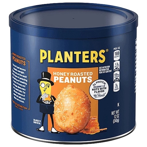 Đậu Phộng Rang Giòn Phủ Mật Ong Không Cholesterol PLANTERS Honey Roasted Peanuts, Hộp 340g (12 Oz.)