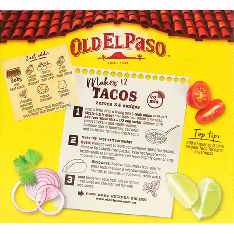 Vỏ Bánh Taco Giòn Truyền Thống Old El Paso Original Taco Shells Corn, Hộp 135g (12 Vỏ Bánh)