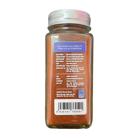 Ớt Bột Paprika Xông Khói Atlas Garden Paprika Smoke, Lọ Thuỷ Tinh 64gr