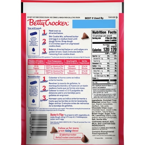 Bột Làm Bánh Cookie Pha Sẵn Betty Crocker Chocolate Chip Cookie Mix, Gói 496g (17.5 Oz.)