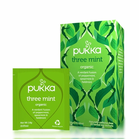 Trà Bạc Hà Hữu Cơ Thơm Mát, Không Chứa Caffeine, Pukka Three Mint Organic Tea , Hộp 20 gói (32gr, 1.12 Oz)