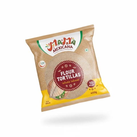 Vỏ Tortilla Nguyên Cám Tortilla Whole Wheat Mama Mexicana (Size 20cm), Gói 10 Vỏ (Gói 450g)