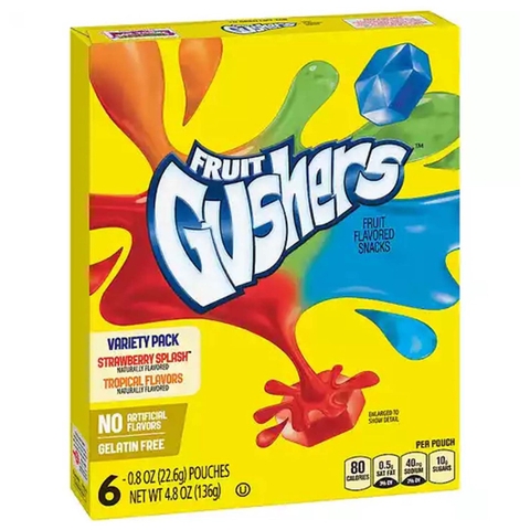 Kẹo Dẻo Nhân Sốt Trái Cây Gushers Variety 2 Vị Dâu Tây Và Trái Cây Nhiệt Đới, Hộp 136g (6 Gói)