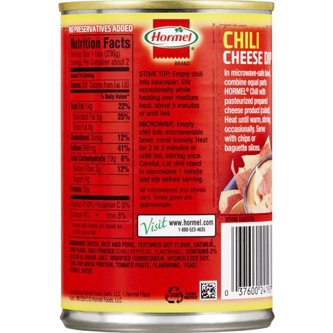 Thịt Hầm Ớt Hormel Chili With No Beans, Hộp 425g (15 Oz.)